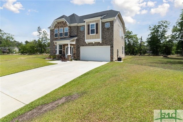 view of front facade featuring a front lawn and a garage