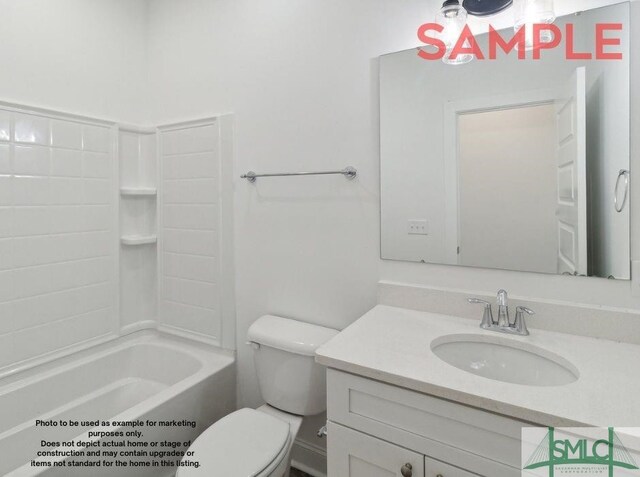 full bathroom featuring toilet, bathing tub / shower combination, and large vanity