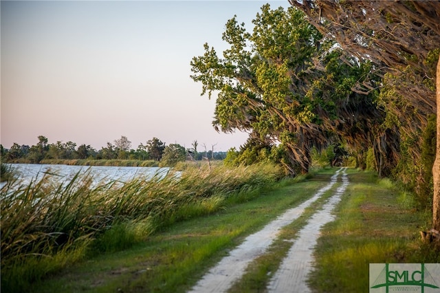 view of road with a water view