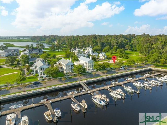 aerial view featuring a water view