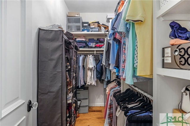 walk in closet featuring wood-type flooring