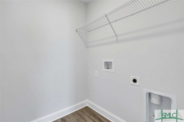 washroom featuring hookup for an electric dryer, hookup for a washing machine, and hardwood / wood-style floors