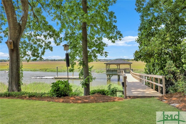 view of yard with a boat dock