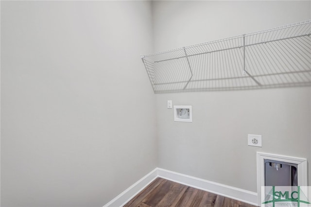 washroom featuring hookup for an electric dryer, hookup for a washing machine, and dark hardwood / wood-style flooring