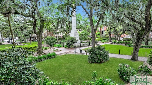 view of property's community with a lawn