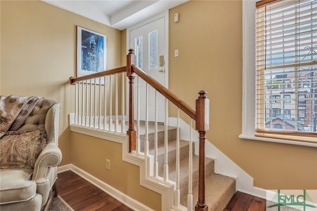 stairway featuring wood-type flooring