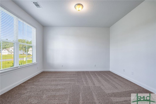 carpeted spare room featuring a textured ceiling