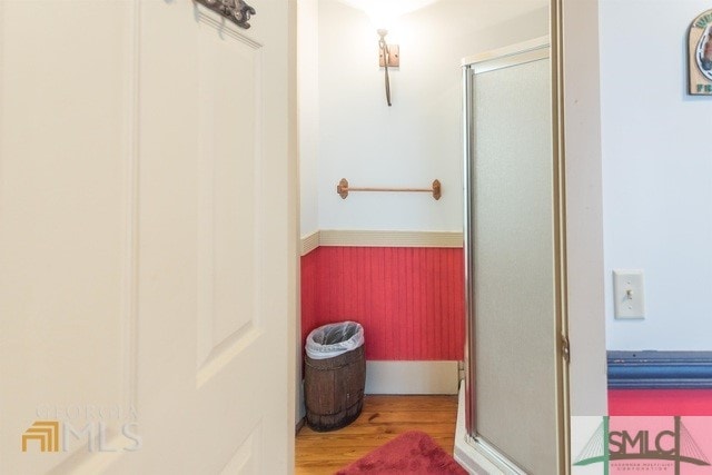 bathroom featuring wood-type flooring