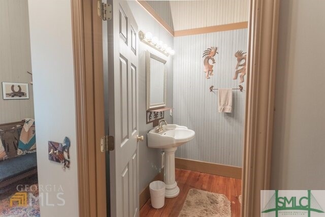 bathroom featuring hardwood / wood-style floors