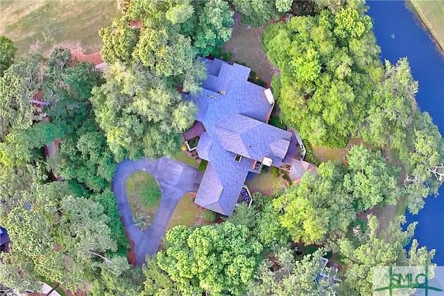 bird's eye view featuring a water view