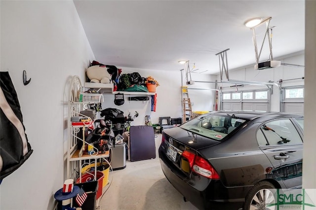 garage with a garage door opener