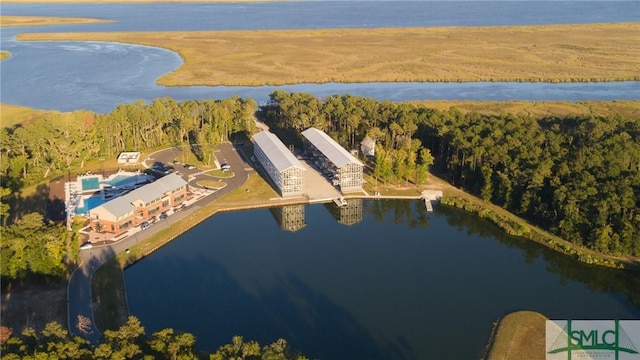 aerial view with a water view