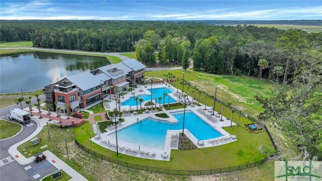 bird's eye view featuring a water view