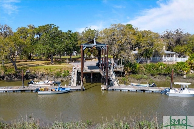 view of dock with a water view