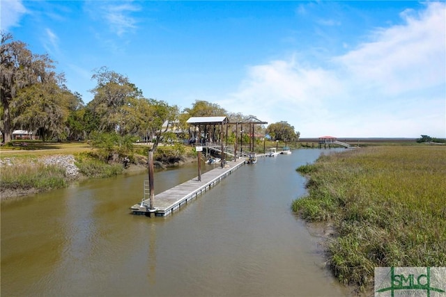 view of dock with a water view