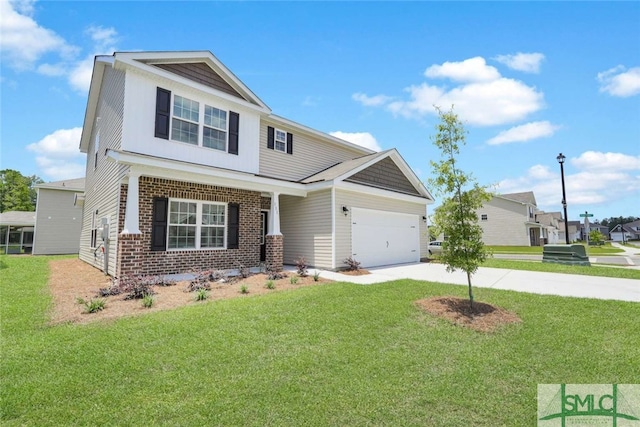 view of front of house featuring a garage and a front lawn