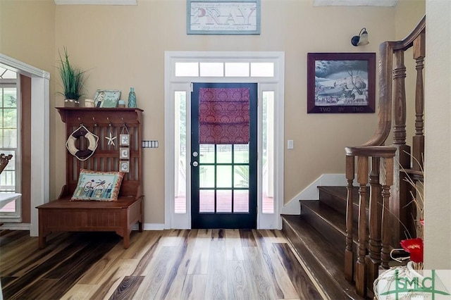 foyer featuring hardwood / wood-style floors and a healthy amount of sunlight