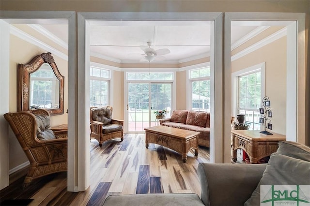 sunroom / solarium with ceiling fan