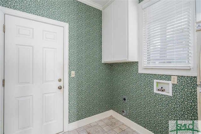 laundry room with washer hookup, crown molding, and electric dryer hookup