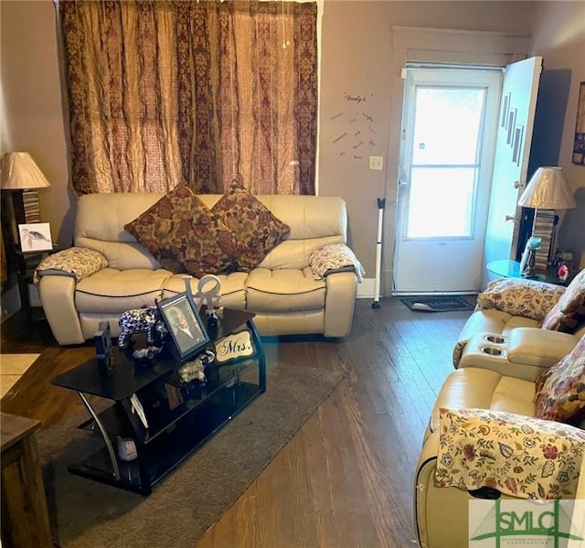 living room with dark wood-type flooring