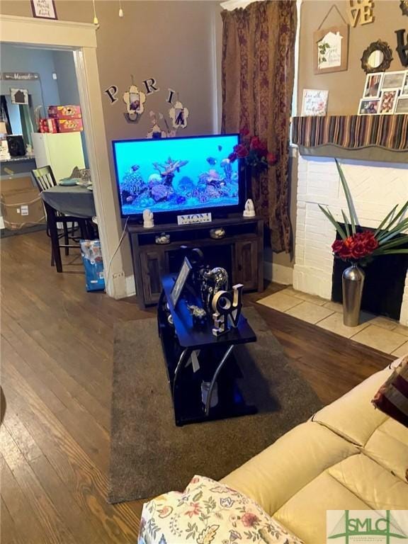 living room with hardwood / wood-style flooring