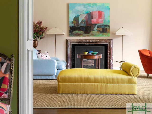 living room with wood-type flooring