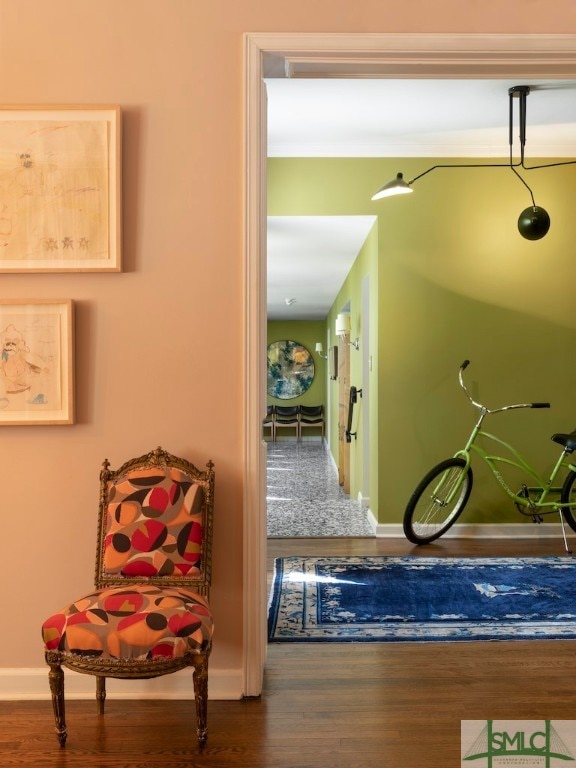 interior space with dark wood-type flooring