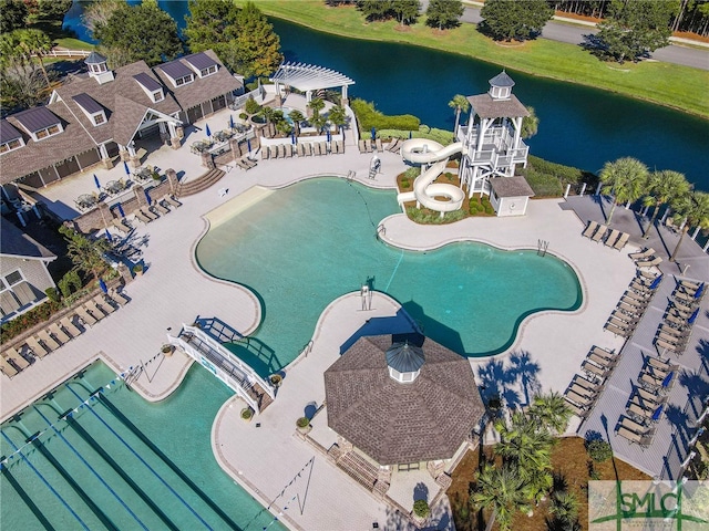 aerial view with a water view