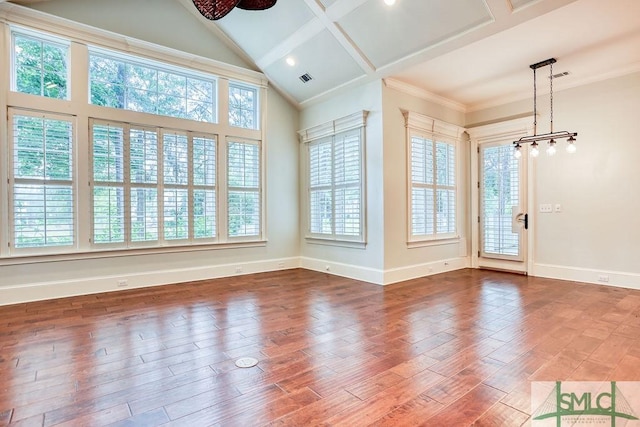 interior space with dark wood-type flooring and high vaulted ceiling