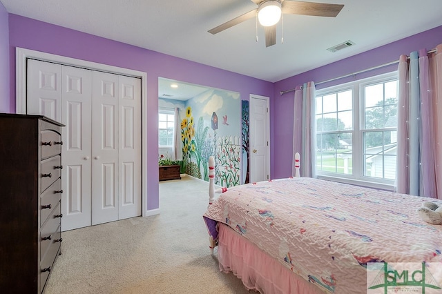 bedroom with carpet and ceiling fan