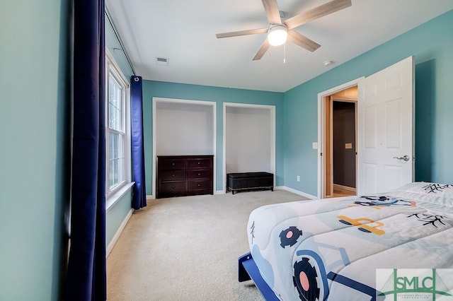 bedroom with carpet and ceiling fan