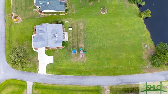 aerial view featuring a water view