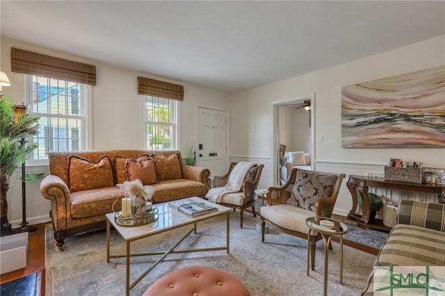 living room with hardwood / wood-style floors