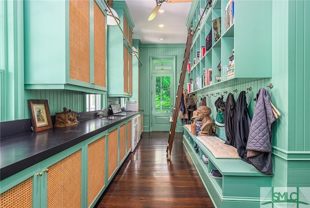 mudroom featuring sink and dark wood-type flooring