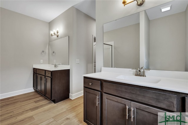 bathroom with vanity and wood-type flooring