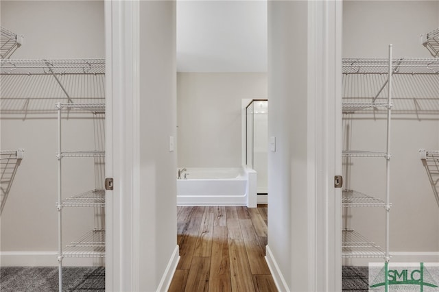 walk in closet featuring hardwood / wood-style flooring