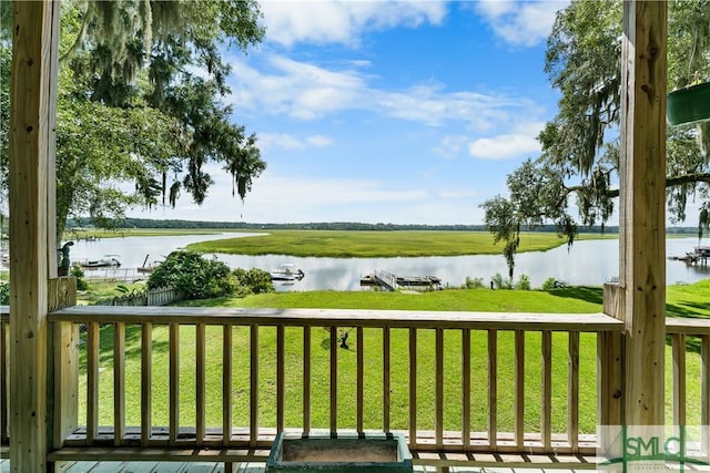 exterior space featuring a water view