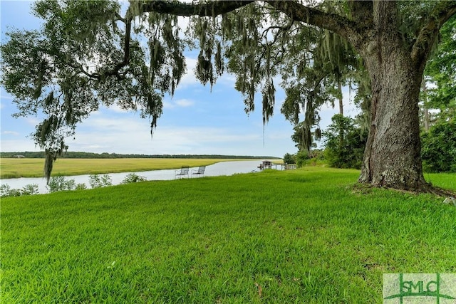 view of yard with a water view