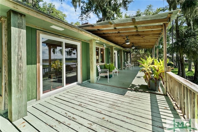 wooden terrace with ceiling fan