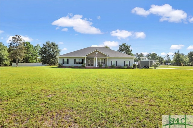 ranch-style house with a front lawn