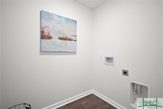 washroom with hookup for a washing machine, hardwood / wood-style floors, and electric dryer hookup