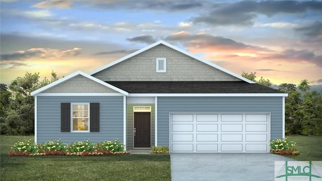 view of front of home featuring a carport, a garage, and a lawn