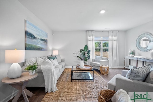 living room with hardwood / wood-style floors