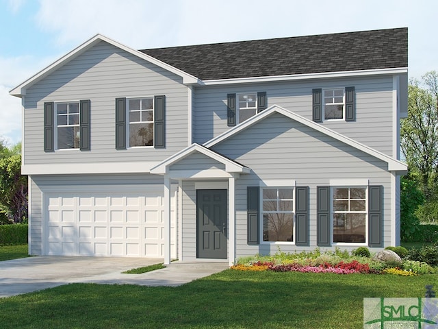 view of front facade featuring a garage and a front yard