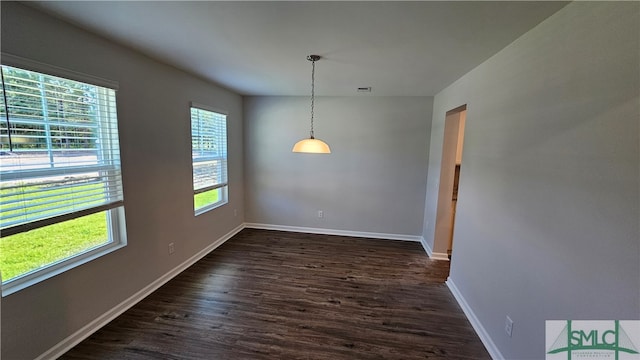 unfurnished dining area featuring dark hardwood / wood-style floors