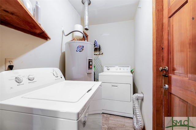 laundry area featuring electric water heater and washer and clothes dryer