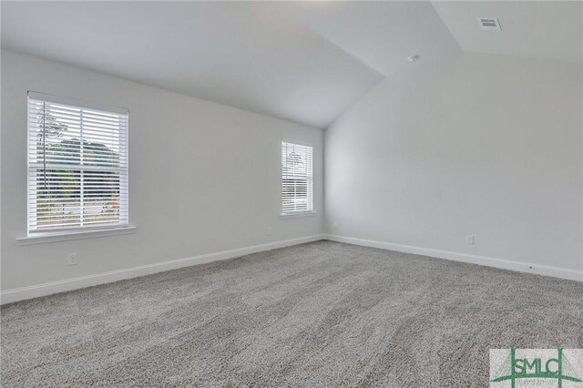 empty room featuring carpet, a healthy amount of sunlight, and vaulted ceiling