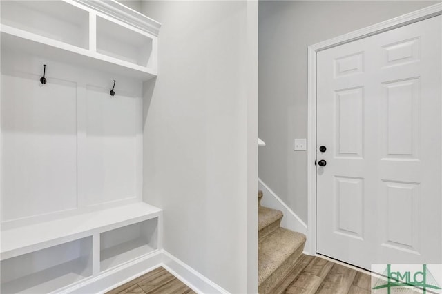 mudroom featuring wood-type flooring