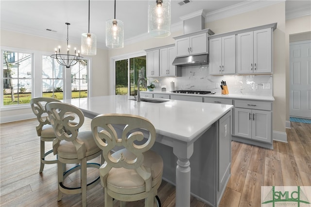 kitchen featuring plenty of natural light, gray cabinets, and sink