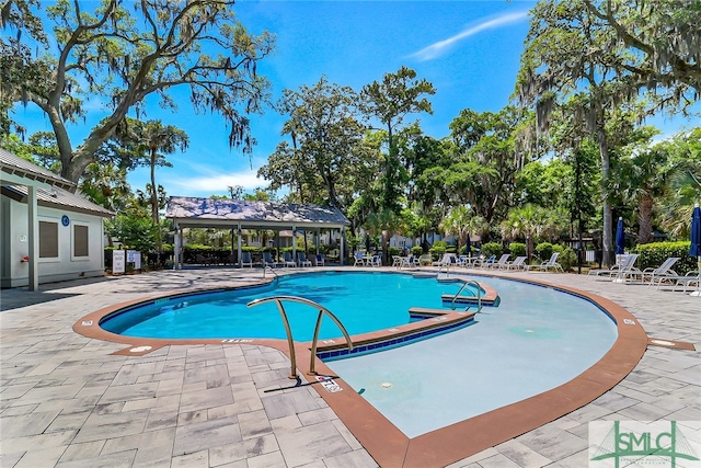 view of pool featuring a patio area and a gazebo